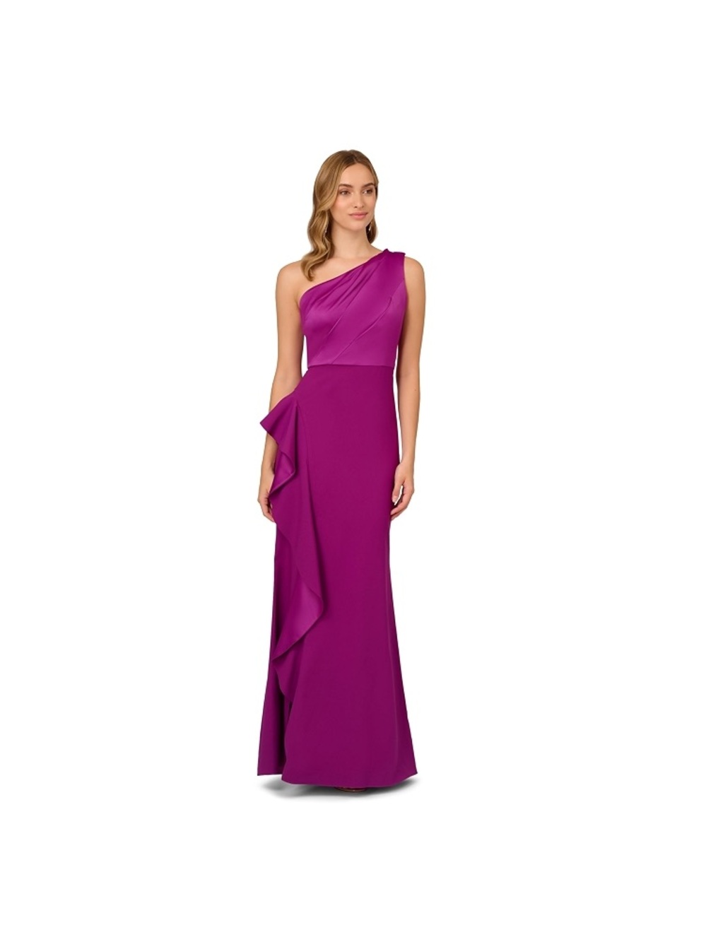 Adrianna Papell SZ 12 NWT Magenta One Shoulder Ruffle Formal Maxi Gown GALA MOB